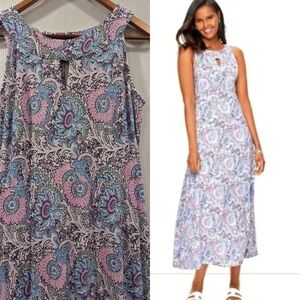 TALBOTS women's lavender blue paisley medallion fit and flare modal blend dress